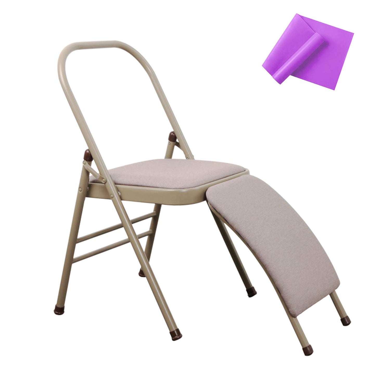 INNOLIFE Yoga Auxiliary Chair with Lumbar Back Support for Iyengar Foldable Balance Training with Purple Yoga Resistance Band(Gray)
