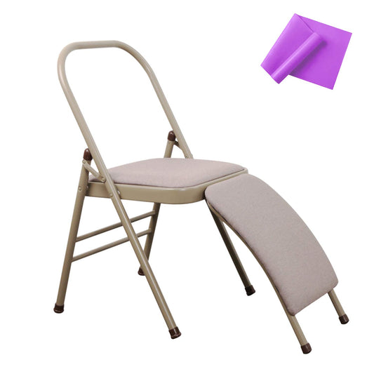 INNOLIFE Yoga Auxiliary Chair with Lumbar Back Support for Iyengar Foldable Balance Training with Purple Yoga Resistance Band(Gray)