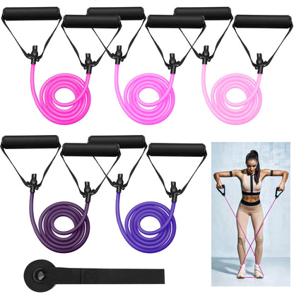 5 Pcs Exercise Resistance Bands with Handles Workout Bands Physical Resistance Tube Bands with Door Anchor for Men Women Muscle Toning Strength Training (Purple)